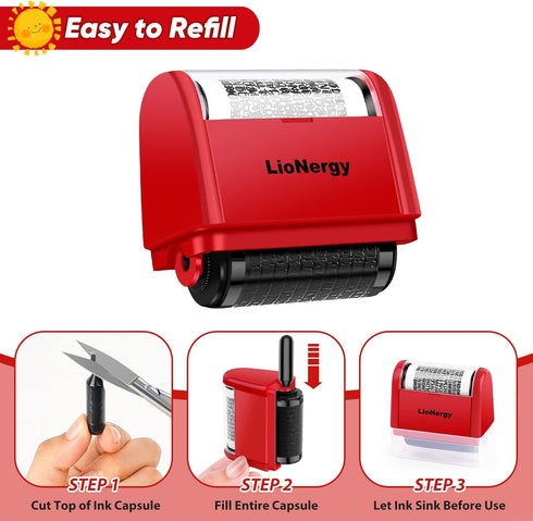 Identity Protection Roller Stamp LioNergy Roller Identity Theft Prevention Security Stamp with 3 Refills