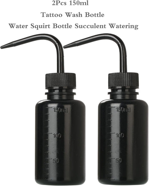 2Pcs 150ml Tattoo Wash Bottle, 5oz Water Squirt Bottle for Succulent Watering, Safety Rinse Tools, Black Washing Bottle