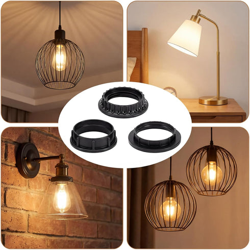 Josojoou 10PCS E26/E27 34/40/40.5mm, Lamp Shade Ring, Three Sizes Lamp Parts, Black Lamp Shade Adapter Ring, Inner