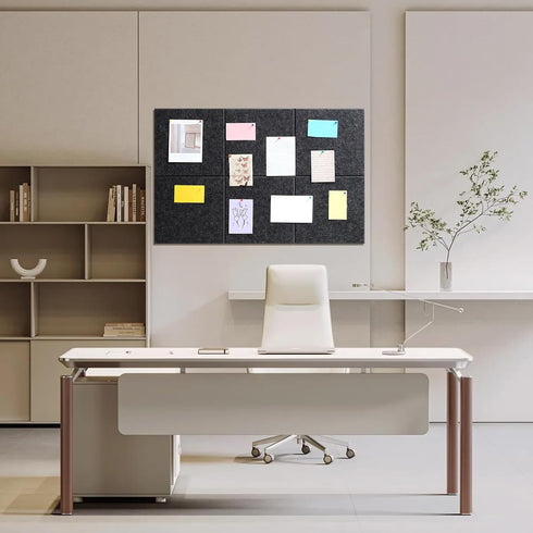 Large Cork Board 36" x 24", 6 Pack Felt Wall Tiles with 30 Pushpins, Dark Gray Bulletin Board