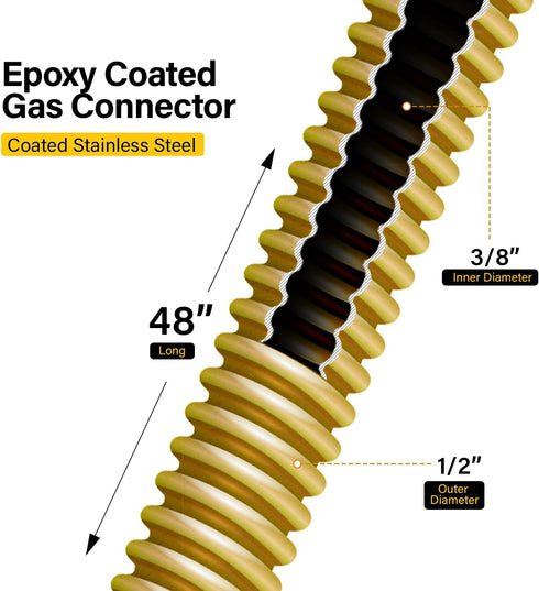 Flextron FTGC-YC38-48 46" Flexible Epoxy Coated Gas Line Connector, Yellow/Stainless Steel