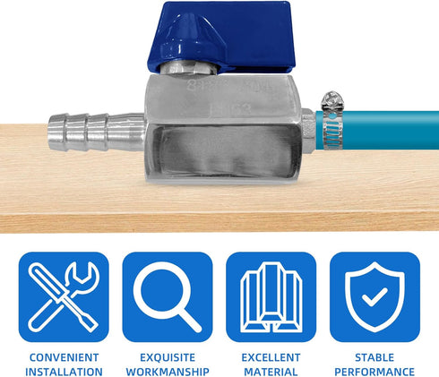 5/16" Hose Barb Mini Ball Valve, 304 Stainless Steel Shut Off Valve with Clamps for Water, Gas, Fuel, Drip Irrigation