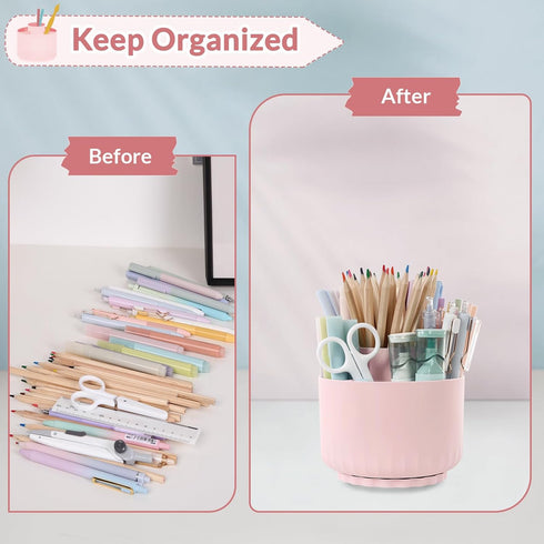 SKYDUE Rotating Makeup Organizer, Dual-Purpose Desk Organizer for Cosmetics & Pens, 5 Slots Pencil Cup for Office, Home