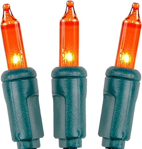 50 100 Bulbs 6" Commercial Novelty Lights Feet Traditional Incandescent Mini Lights, Amber on Green Wire with Spacing