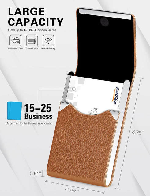 Padike Leather Business Card Holder - Slim Metal Case with Magnetic Shut (Apricot)