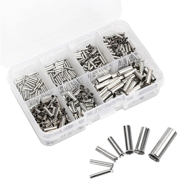 600 Pcs Wire Ferrules Kits, 7 Sizes Tinned Copper Crimp Connector AWG 22-10 Non Insulated Ferrules