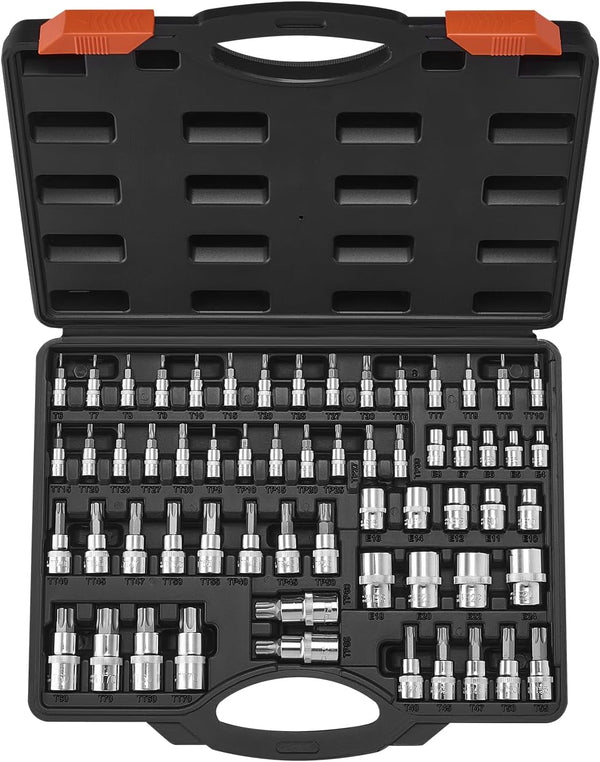 VEVOR Torx Bit Socket and External Torx Socket Set, 60-Piece T6-T70, TT6-TT70,