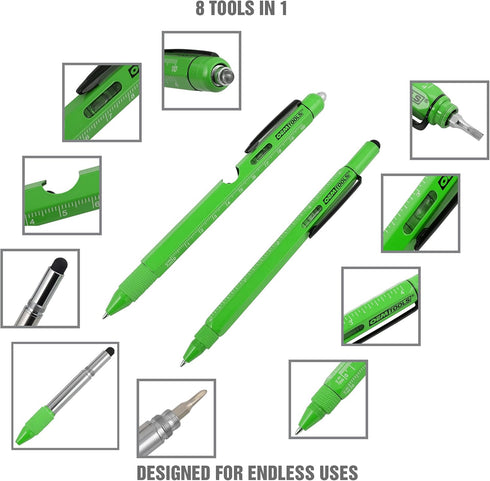 OEMTOOLS 22670 Multi-Tool Pen Set 2 Piece, Ballpoint EDC Pen Stylus Combo, Screwdriver, Ruler, Level, Multitool Flashlight Combo, Great Gift for Dad