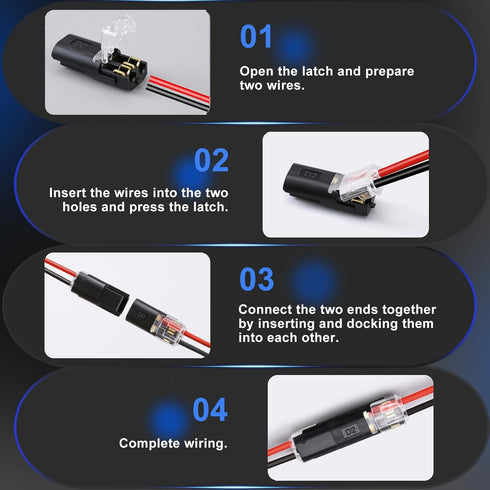 hongliang 30PCS 2 18-22AWG Double Wire Plug in Connector,Pluggable Low Voltage Wire Connector with Locking Buckle,Quick