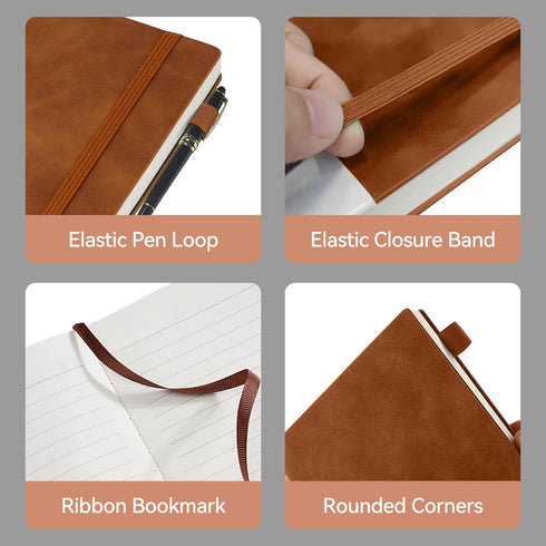 Lined Journal Notebook, 200 Pages, A5 College Ruled, Leather Hardcover, Thick Classic with Pen Loop, Brown