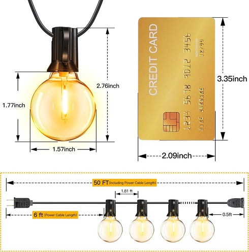 50FT 25 2 Bulbs Ollny Outdoor String Lights, Waterproof Connectable Shatterproof Outside Light with Edison + Spare LED