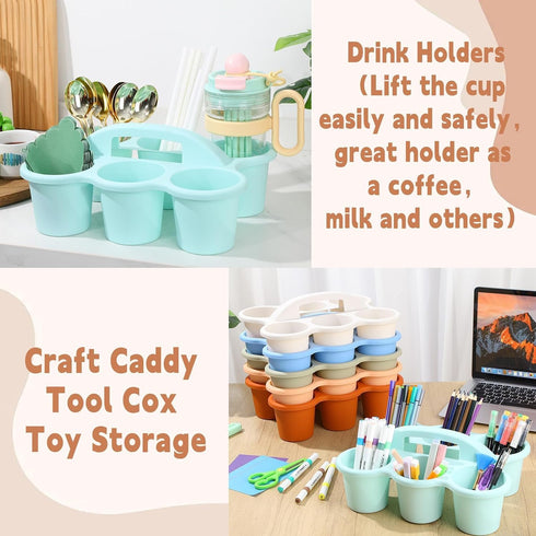 6 Pack 1293.5 Inches 6 Classroom Caddy Organizer with Handle Morandi Plastic Table Caddy Drink Cup Caddies Holder