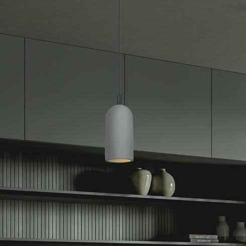 1-Light Canarm Jack Pendant Light, Matte Black with Gray Cement Shade, Contemporary Industrial Lighting for Kitchen