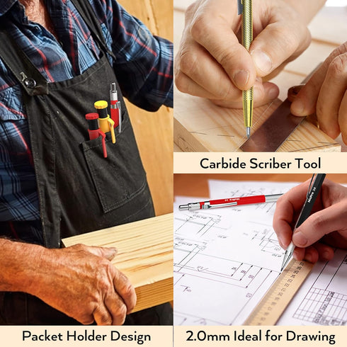 Nicpro 18 Pack Carpenter Pencil Set with Sharpener, Mechanical Pencils with 76 Refills, Carbide Scribe Tool, Heavy Duty