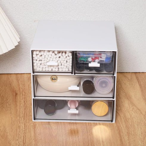 Ciieeo Desk Organizer with 4 Drawers - Clear Plastic Storage Box for Office Supplies, Pens, Markers, Cosmetics