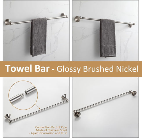 Set, 4-Piece Set BGL Bathroom Accessories Glossy Stain Nickel Expandable Towel Bar Bathroom Accessory Wall Mounted