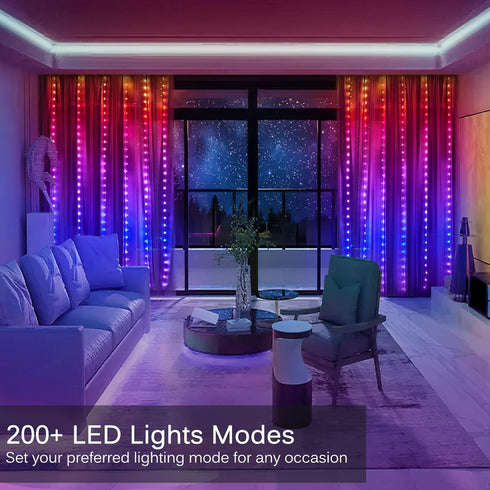 9.8ft 9.8ft 300 LED Curtain Lights, x LED Color Changing String Fairy Lights Curtain Smart APP Control, Music & Voice