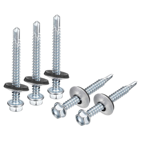 uxcell #12 x 2" Self Drilling Screws with Rubber Washer, 25pcs Zinc Plated Steel Roofing Screws