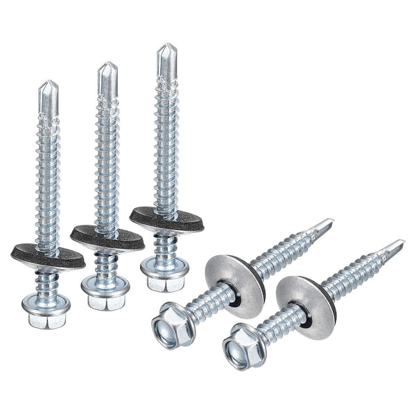 uxcell #12 x 2" Self Drilling Screws with Rubber Washer, 25pcs Zinc Plated Steel Roofing Screws