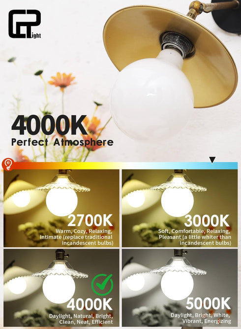 5-inch 15W 4000K G125 Bulb G40 85W 850LM Dimming, E26 5 Inch Neutral Opal Large Globe LED - Replacement, Eqv