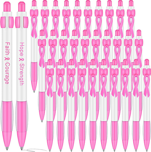 Teling 100 Pcs Breast Cancer Awareness Pink Ribbon Retractable Pens, Bulk Gel Ballpoint Pens for Women, Office Supplies