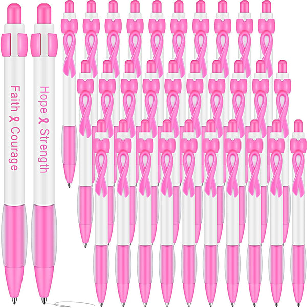 Teling 100 Pcs Breast Cancer Awareness Pink Ribbon Retractable Pens, Bulk Gel Ballpoint Pens for Women, Office Supplies
