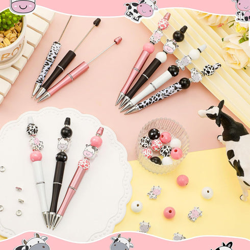 Colarr 24 Sets DIY Beadable Plastic Pens, Assorted Bead Pens with Black Ink for Women, Students, Crafts, Office Gifts