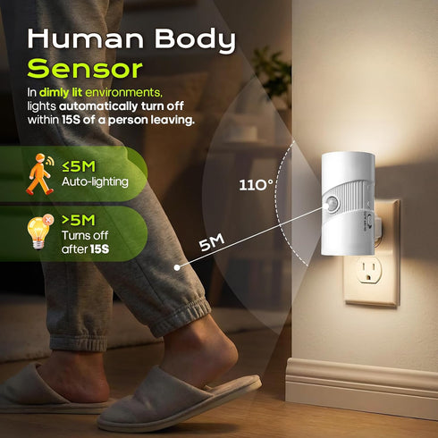 Dimmable 2 Pack 3 4-Level Plug in Night Light Motion Sensor, LED Nightlight with Color Modes, Brightness, Dusk to Dawn