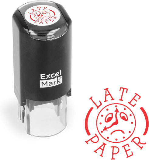 ExcelMark Round Teacher Stamp - Late Paper, RED Ink