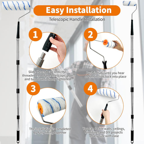 4.5 31PCS 9" 4" Set Paint Roller Kit with FT Extension Pole Wall Painting Kit with & Paint Rollers Paint Brushes