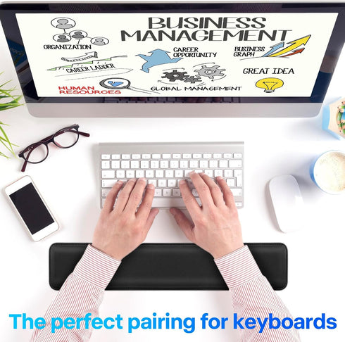 Yolanda Keyboard Wrist Rest/Pad, Cooling Gel, Stitched Edges, Ergonomic Keyboard Accessory, Black