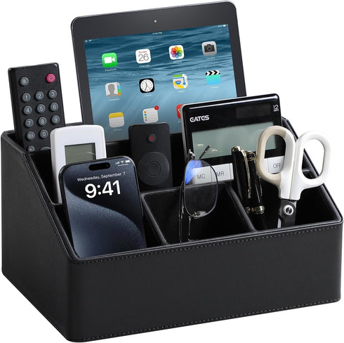PU Leather Desk Organizer, Luxury Remote Control Holder for Home, Office Desk