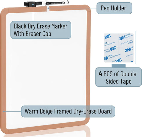 Mr. Pen Dry Erase Board, 14” x 11” with Black Marker - Sandstone Frame Small White Board for Kids and Students
