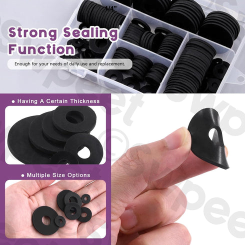 Swpeet 175Pcs Flat Rubber Washers Assortment Kit - 7 Sizes 10/12/16/18/20/25/30mm Heavy Duty Black Rubber Pads