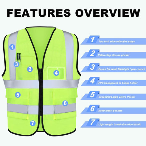 XPCARE Reflective Safety Vests For Women Men, High Visibility Security Vest Pockets and Zipper Front Construction Work