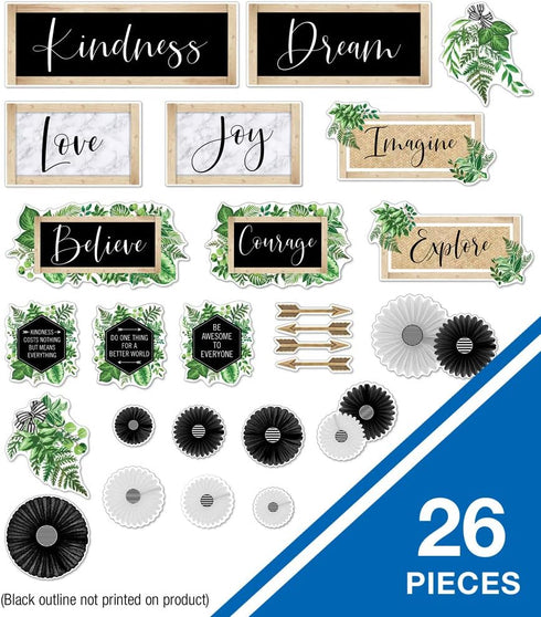 Schoolgirl Style Simply Boho Mini Bulletin Board Set, Inspirational Quotes and Signs, Greenery Accents for Classroom