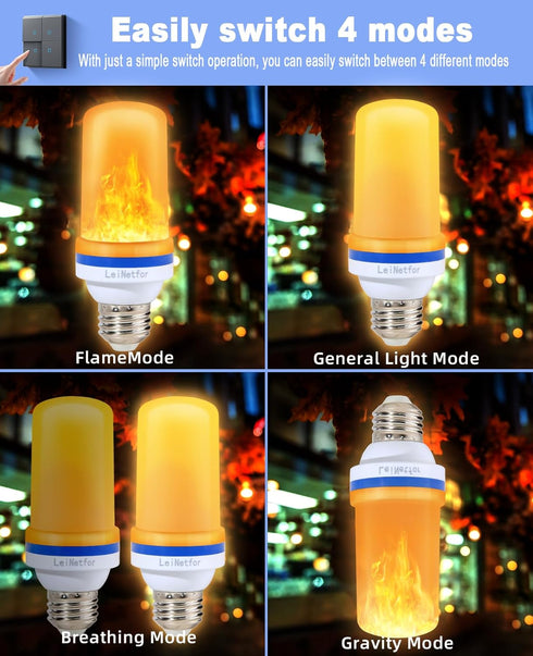Smaller LED Flame Light Bulbs, 4 Modes Flickering Halloween Light Bulbs, E26 Base Fire Effect, Pack of 6