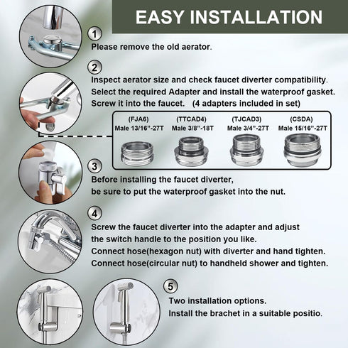 Set Premium Brushed Sink Faucet Handheld Bidet Sprayer for Toilet -Bidet Attachment for Warm & Cold Water with Dual