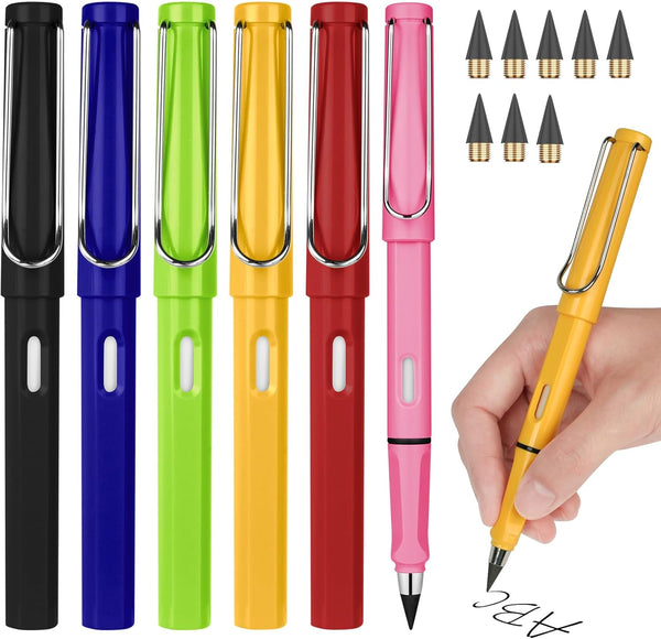 Inkless Forever Pencil, 6 Sets, Reusable Infinite Pencil with Eraser, Extra 6 Replaceable Nibs