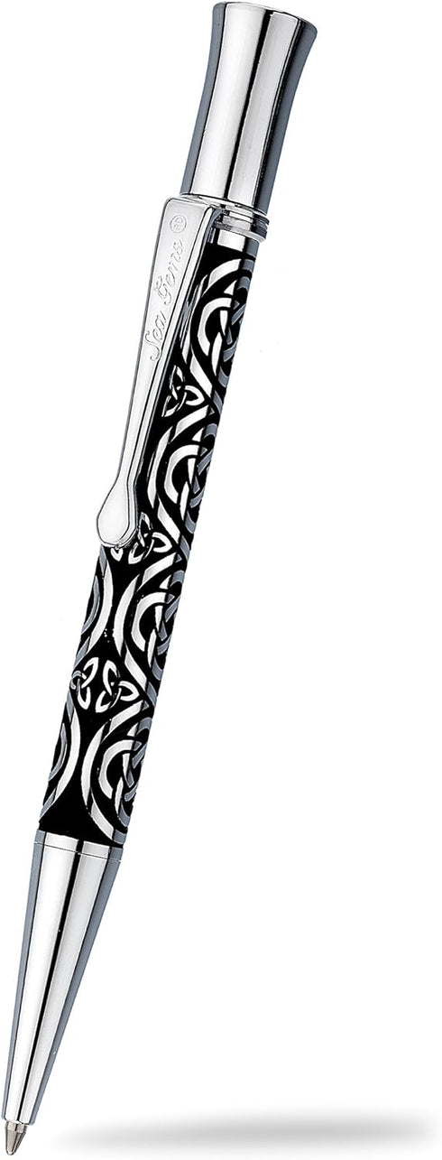 Pen with Celtic Trinity Knot Etched Design in Black and Silver