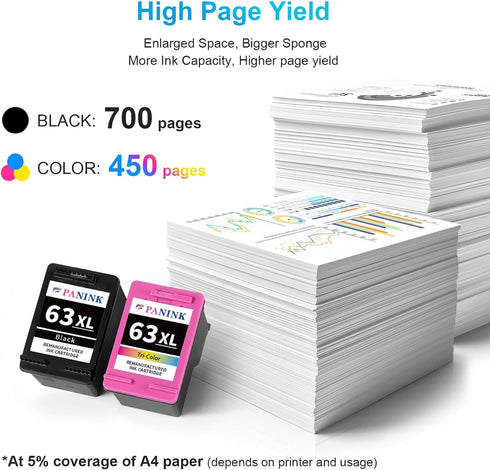 Replacement Remanufactured Ink Cartridges for HP Printer Ink 63 XL HP 63 Ink HP63 63XL Combo Pack for 3830 4650 5200