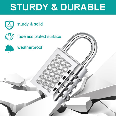 ZHEGE 4 Digit Padlock for Gym Locker, School, Employee, Outdoor, 2 Pack, Silver