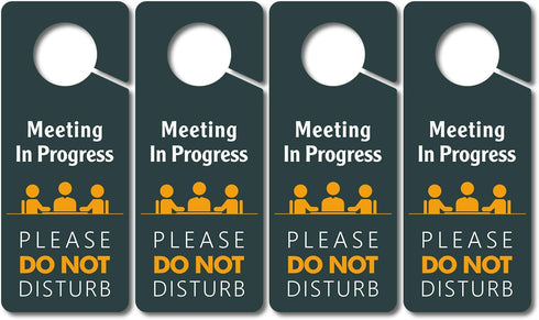 Do Not Disturb Door Hanger Sign, Meeting in Progress, 4 Pack Double Sided 3.5 x 8.7 Inches PVC Plastic for Office,
