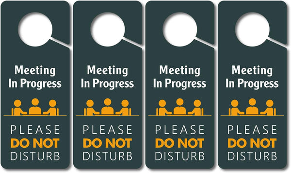 Do Not Disturb Door Hanger Sign, Meeting in Progress, 4 Pack Double Sided 3.5 x 8.7 Inches PVC Plastic for Office,