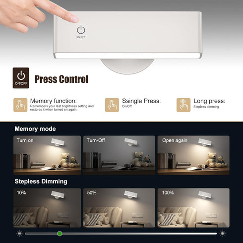2Pack 4000mAh 360 YiLaie LED Magnetic Wall Sconce Lights, Battery Operated Wall Sconce, USB Rechargeable Wall Lights