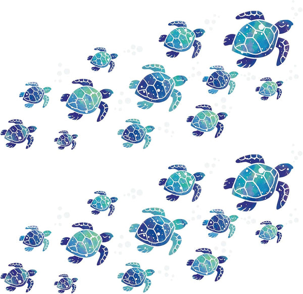 Zonon Sea Turtle Wall Decals, Ocean Turtle Vinyl Stickers for Underwater Bathroom Decoration (Blue, 24pcs)
