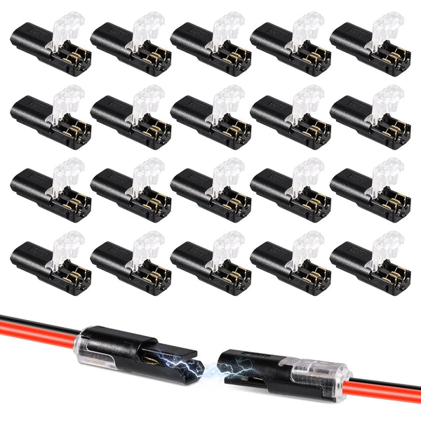 20pcs Double-Wire Plug-In Connector, Pluggable LED Wire Connectors with Locking Buckle for Low Voltage