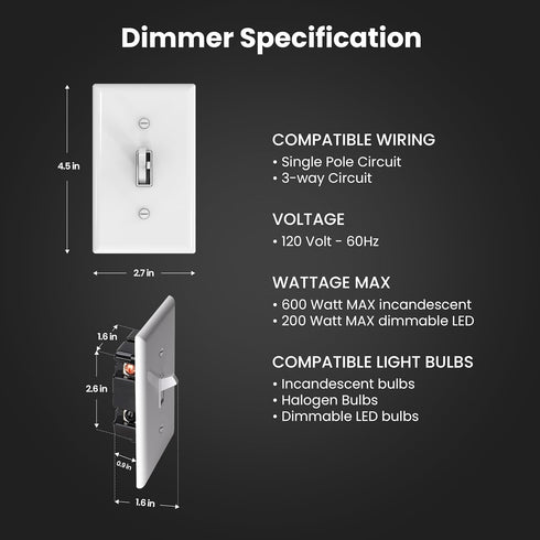 Dimmer Dimmable Bulbs, 3-Way, DIM/Toggle/2, 2 Pack Feit Electric Toggle with Light Switch for LED Light Single Pole