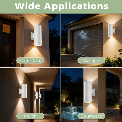 12'' 23W 3000K IP65 2 Pack Outdoor Wall Lights, Up and Down LED Cylinder Exterior Lighting Fixtures, Waterproof Wall