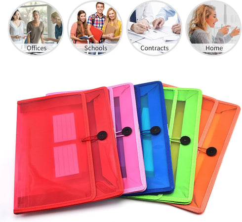 Expanding File Folder Document Organizer, Elastic Cord & Button Closure, Letter Size, 2.8" Expansion, 5 Pack for Home